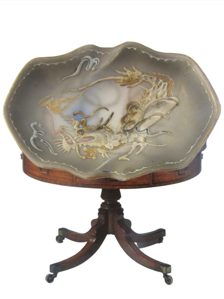 Moriage Dragon Painted Majolica Gold Oval Tray