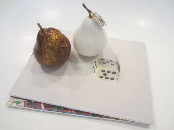 Copper White Ceramic Pears Stemmed Hand Painted Gilt Decorated