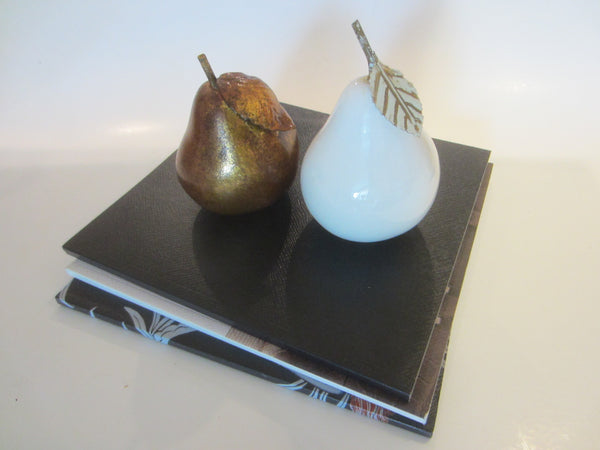 Copper White Ceramic Pears Stemmed Hand Painted Gilt Decorated