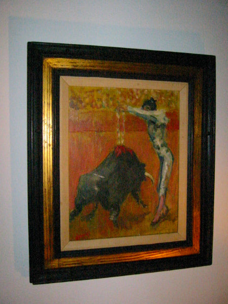 Matador Bull Fighter Impressionist Signed Spanish Revival Oil On Canvas