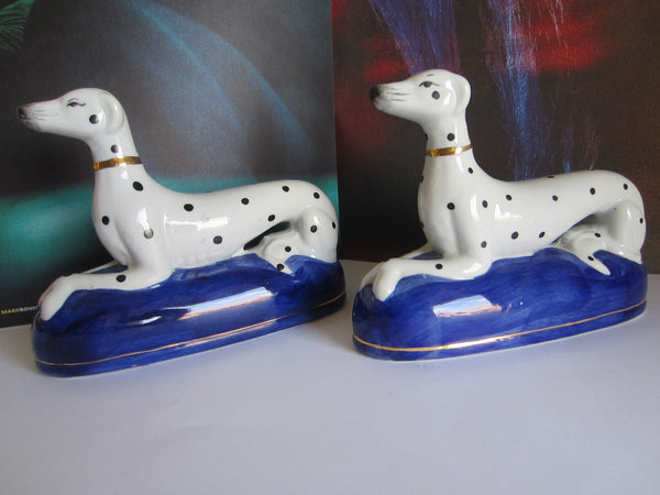 White Dalmatians Porcelain Gilt Decorated Bookends - Designer Unique Finds 