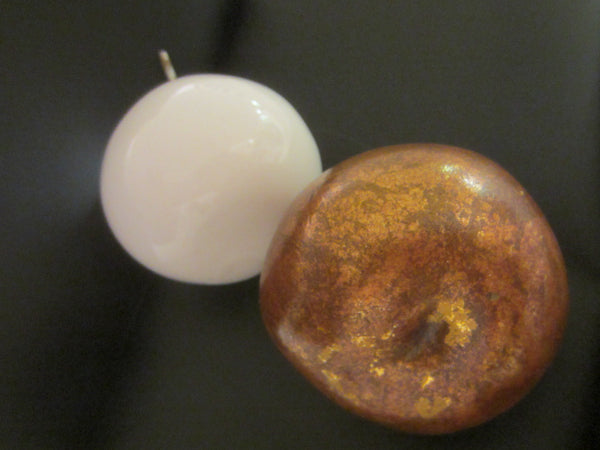 Copper White Ceramic Pears Stemmed Hand Painted Gilt Decorated
