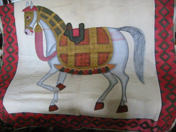 Fabric Tapestry Hand Painted Equestrian Horse Textile Art Throw - Designer Unique Finds 
 - 1