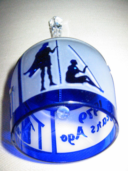 Hand Cut Nativity Cobalt Frost Glass Bell Mid Century Limited Edition