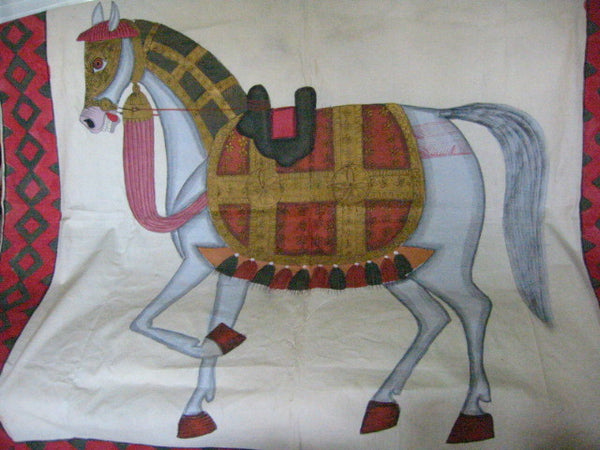 Fabric Tapestry Hand Painted Equestrian Horse Textile Art Throw - Designer Unique Finds 
 - 3