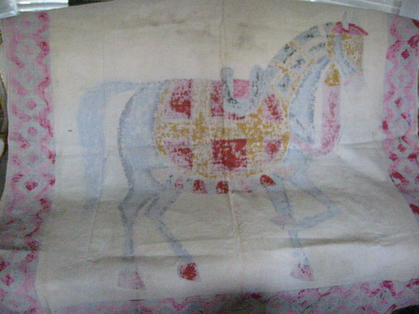 Fabric Tapestry Hand Painted Equestrian Horse Textile Art Throw - Designer Unique Finds 
 - 5