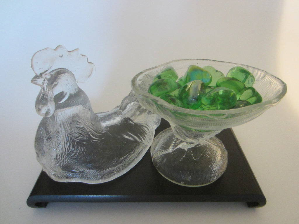 Mid Century Glass Rooster Covered Candy Bowl