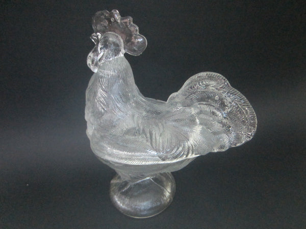 Mid Century Glass Rooster Covered Candy Bowl
