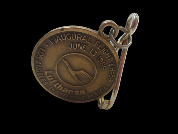 Lufthansa Inaugural Flight Los Angeles Dusseldorf June 1989 Brass Key Chain