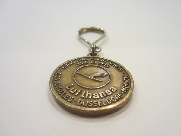 Lufthansa Inaugural Flight Los Angeles Dusseldorf June 1989 Brass Key Chain