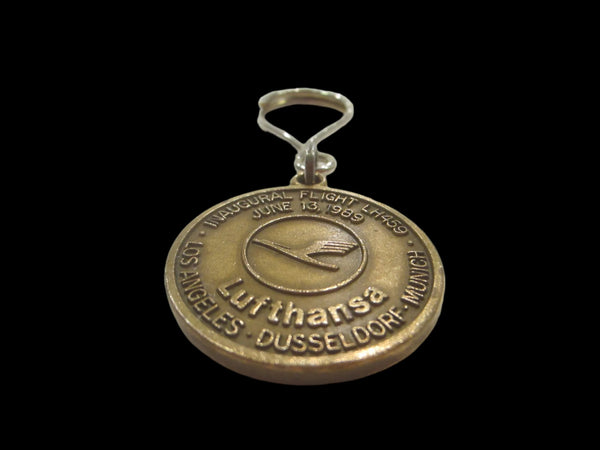 Lufthansa Inaugural Flight Los Angeles Dusseldorf June 1989 Brass Key Chain