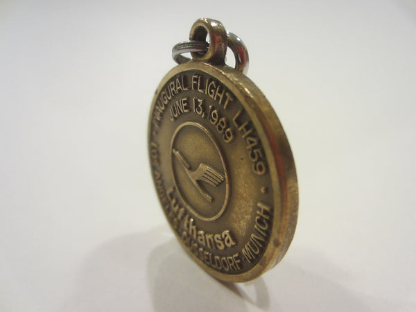 Lufthansa Inaugural Flight Los Angeles Dusseldorf June 1989 Brass Key Chain