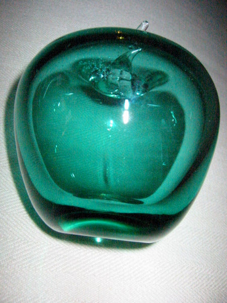 Murano Glass Green Apple Paperweight Clear Stem Mouth Blown - Designer Unique Finds 