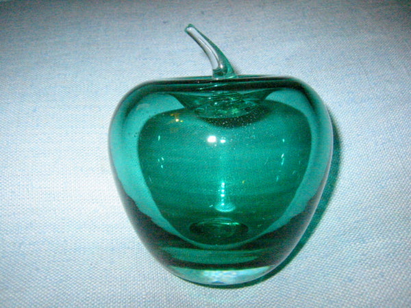 Murano Glass Green Apple Paperweight Clear Stem Mouth Blown - Designer Unique Finds 