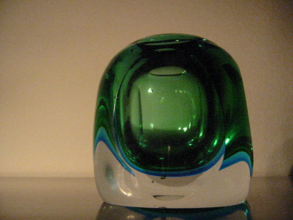 Murano Glass Candle Holder Geometric Green Bowl - Designer Unique Finds 