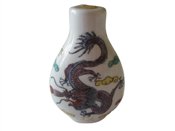 Asian Porcelain Snuff Bottle Signed Painted Dragons - Designer Unique Finds 
 - 1