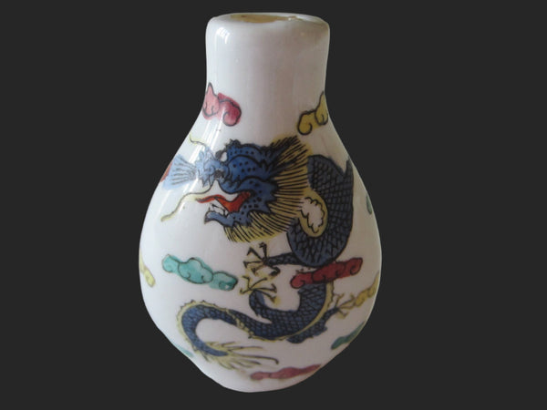 Asian Porcelain Snuff Bottle Painted Dragons Marked