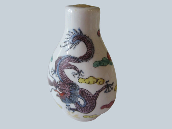 Asian Porcelain Snuff Bottle Painted Dragons Marked