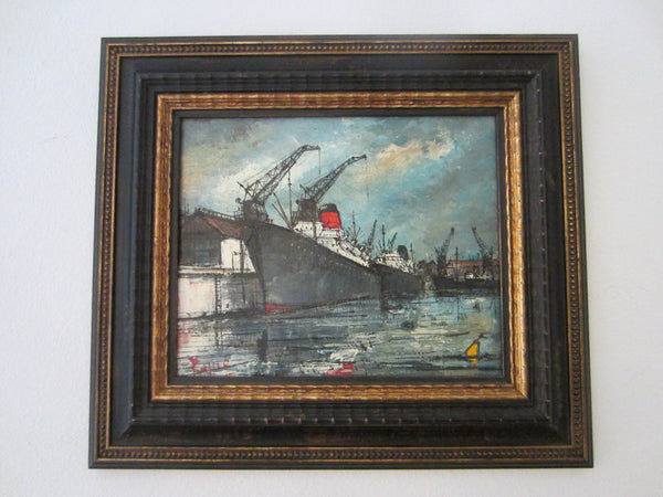 Purille Titled Port Du Havre Maritime French Harbor Boat Seascape Oil On Canvas - Designer Unique Finds 