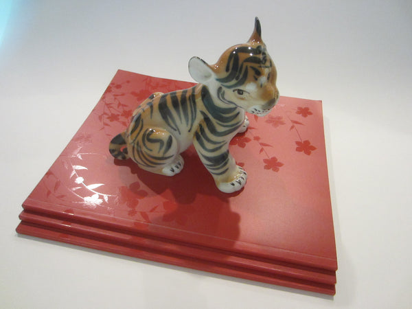 Lomonosov USSR Tiger Cub Hand Painted Glazed Porcelain Statue