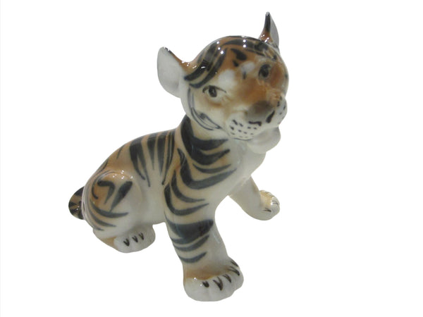 Lomonosov USSR Tiger Cub Hand Painted Glazed Porcelain Statue 