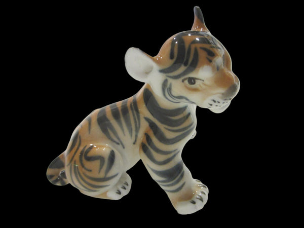 Lomonosov USSR Tiger Cub Hand Painted Glazed Porcelain Statue