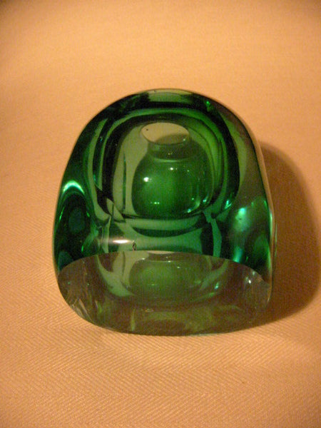 Murano Glass Candle Holder Geometric Green Bowl - Designer Unique Finds 
