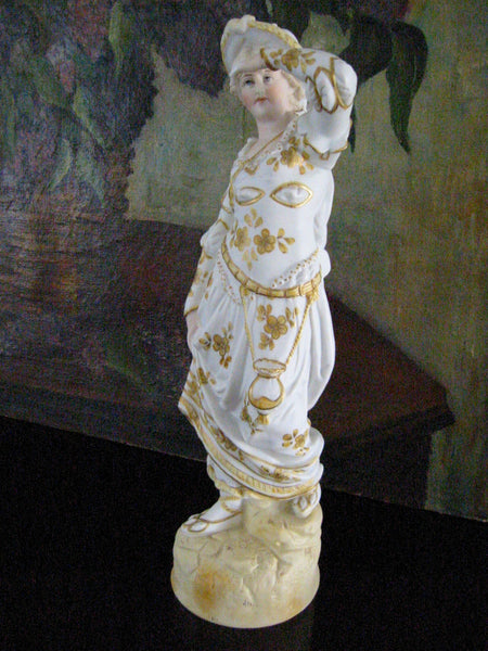 Bisque Female Figurine Gilt Decorated Hand Painted Signed - Designer Unique Finds 
 - 3