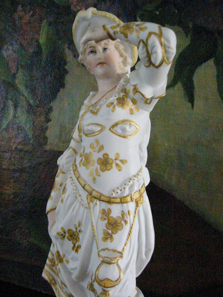 Bisque Female Figurine Gilt Decorated Hand Painted Signed - Designer Unique Finds 
 - 1