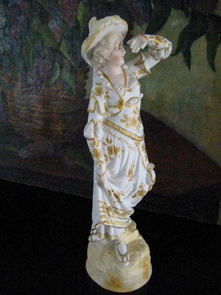Heubach Germany Aristocrat Bisque Statue Gilt Decorated