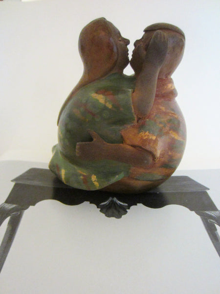 Romantic Peruvian Ceramic Statue The Kiss Signed Dated