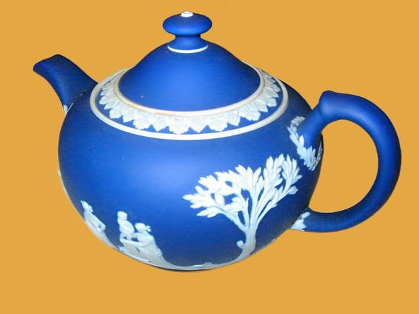 Wedgwood England Blue Jasper White Aphrodite Bass Relief Teapot