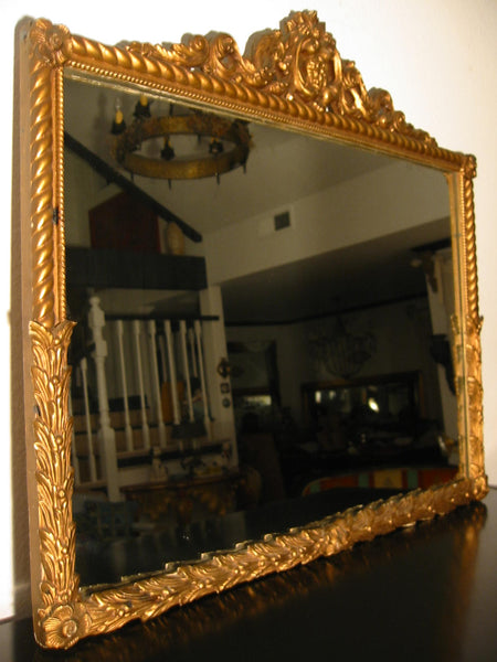 Art Deco Gold Leaf Large Crowned Horizontal Mirror
