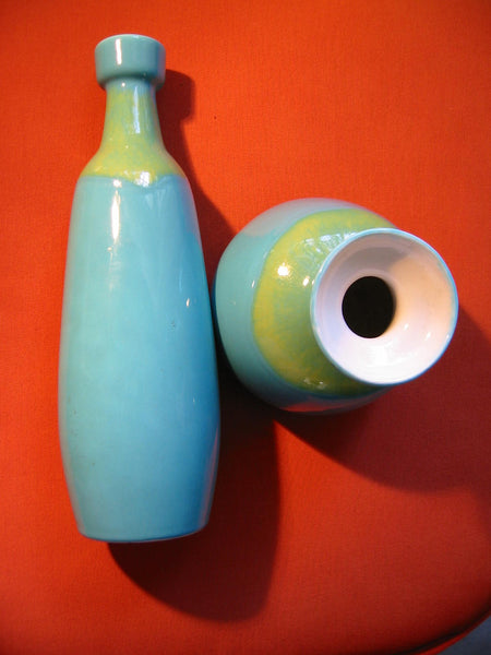 Modern Blue Ceramic Vases Green Accent Various Sizes - Designer Unique Finds 