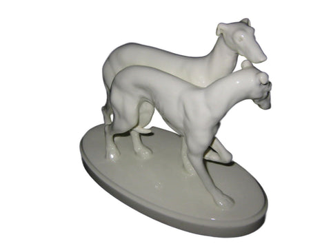 White Hunting Dogs Ceramic Art With Mark And Number - Designer Unique Finds 