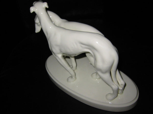 White Hunting Dogs Ceramic Art With Mark And Number - Designer Unique Finds 