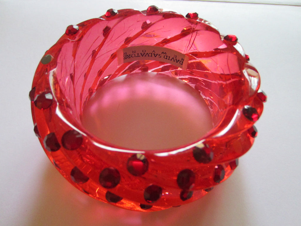 David Salvatore New York Fiery Red Bangle Spiral Style Crystal Bracelet - Designer Unique Finds 