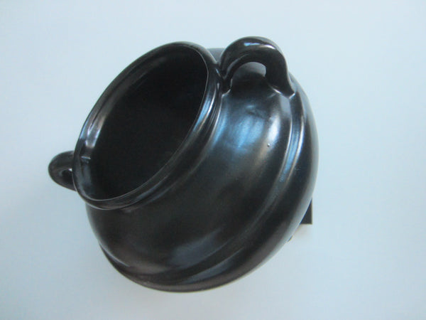 Roseville USA Black Jardiniere Mid Century Handle Ceramic Pot