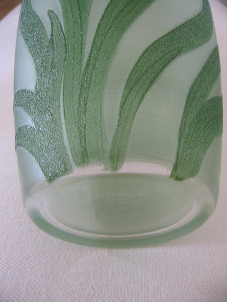 Flower Vase Green Translucent Glass Velvet Etched Decoration - Designer Unique Finds 
 - 2