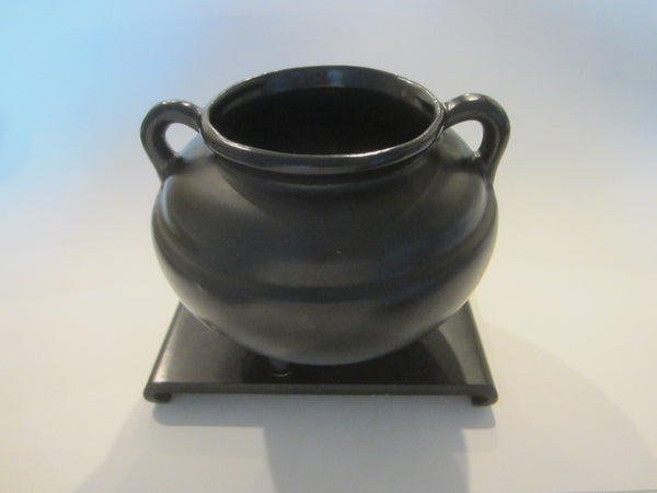 Roseville USA Black Jardiniere Mid Century Handle Ceramic Pot