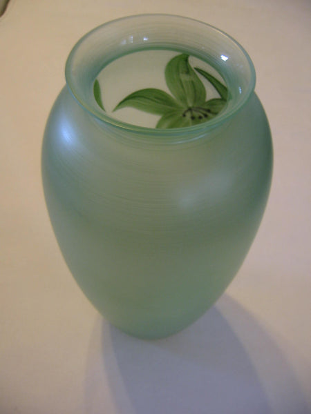 Flower Vase Green Translucent Glass Velvet Etched Decoration - Designer Unique Finds 
 - 4