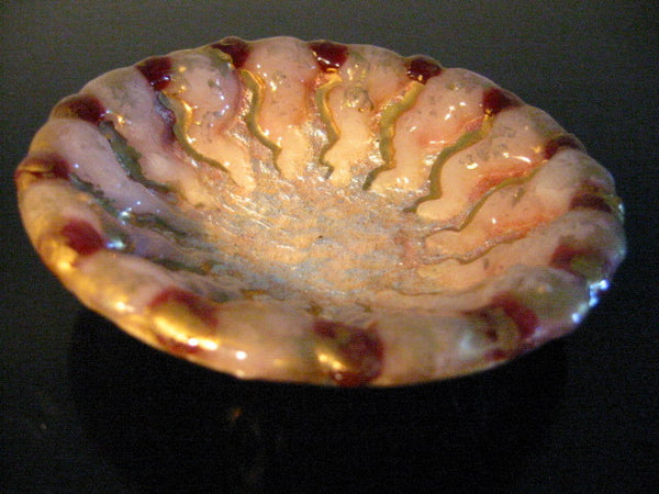 Duban Christel Limoges Pink Glass Bowl Over Metal Gold Plated Signed - Designer Unique Finds 
