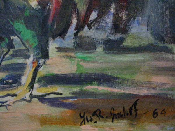 Mid Century Impressionist Roosters Outdoor Signed Oil on Panel - Designer Unique Finds 