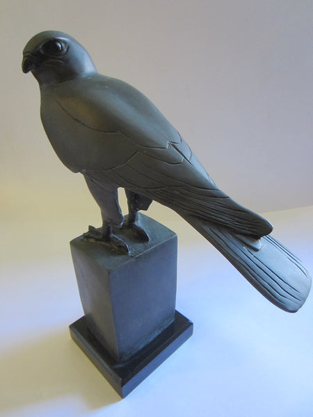 Monumental Bronze Sculpture Falcon On Black Stone Stand