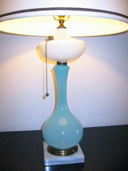 Blue Satin Glass Table Lamp Milk Glass Transitional Kerosene Marble Base