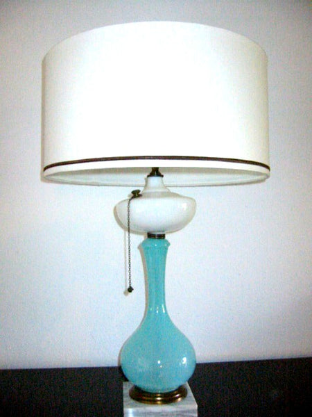 Blue Satin Glass Table Lamp Milk Glass Transitional Kerosene Marble Base