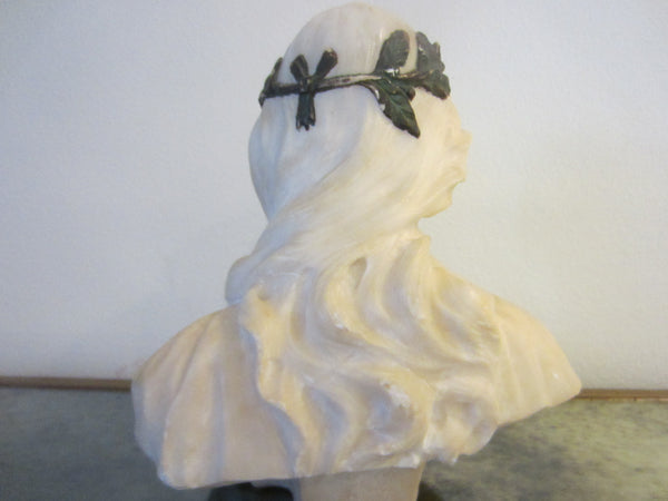 Antonio Frilli Alabster Portrait Bust On Marble Stand Olive Leaf Headband - Designer Unique Finds 