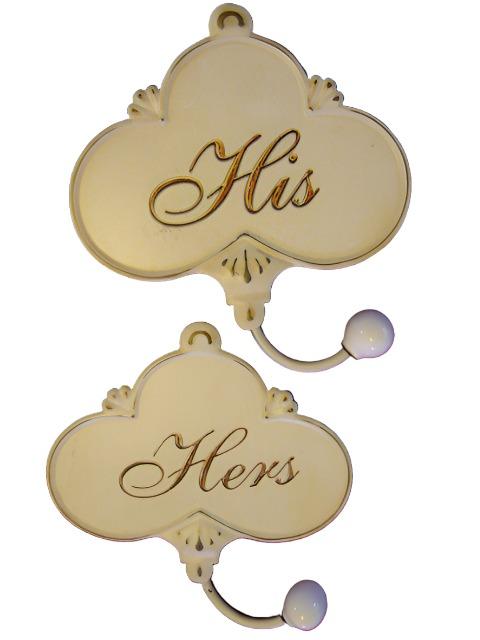 Mid Century Coat Hangers Decorated His Hers Gilt Wall Metal Brackets - Designer Unique Finds 
 - 1