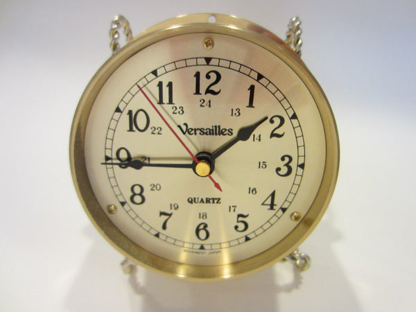 Japan Movement Versailles Brass Ship Clock Beveled Glass Cover - Designer Unique Finds 