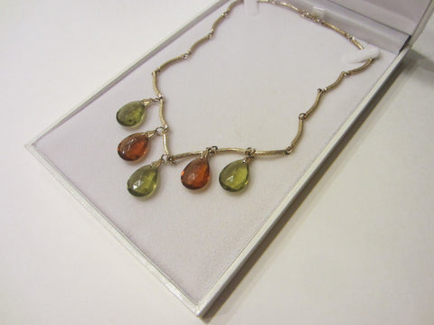 Charms Necklace Green Citrine Glass Tear Drops - Designer Unique Finds 
